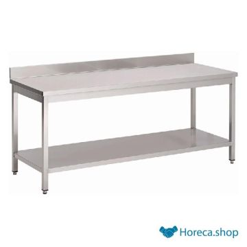 Stainless steel work table with bottom shelf and back upstand 85x120x60cm