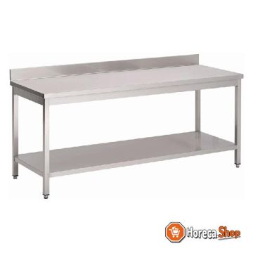Stainless steel work table with bottom shelf and rear upstand 85x200x60cm