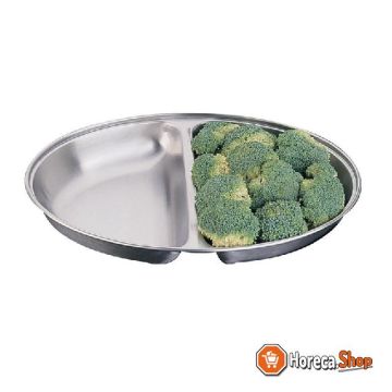 Stainless steel oval covered dish 2 compartments 25.4 cm