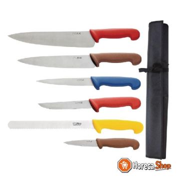Color coded 6-piece knife set with sheath