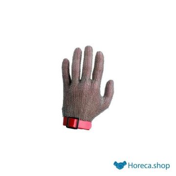 Safety glove stainless steel with plastic wrist strap - m red