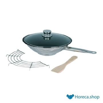 Wok set stainless steel with handle 36 cm
