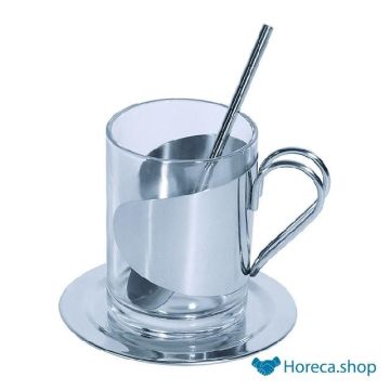 Tea glass w. holder and spoon stainless steel 6x8.5 cm - 0.15 l.