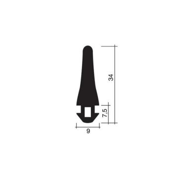 Indrukprofiel rubber zwart 3x34 mm voor pendel - & schuifdeuren zwart