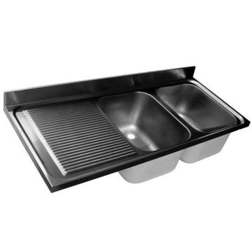 Premium line sink top with 2 sinks - drainer l - 1600x600 mm