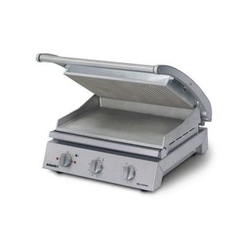 Grill station for 8 sandwiches with ribbed top plate