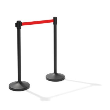 Trendy afzetpaal zwart met rode band, afsluitlengte 180 cm, voet ø 32cm, paal ø 5cm, hoogte 99 cm, 8 kg, 10104r