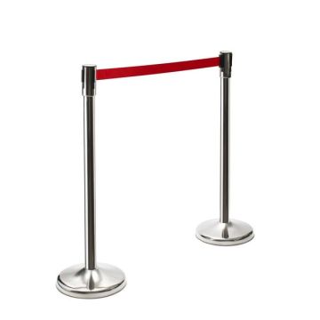 Trendy afzetpaal chrome rvs met rode band, afsluitlengte 180 cm, voet ø 32cm, paal ø 5cm, hoogte 99 cm, 8 kg, 10104sr