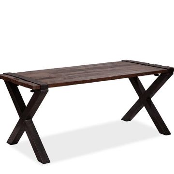 Old dutch tafel met barnwood-tafelblad, laag, x-frame, 220x80x76 cm (lxbxh), 30220lx