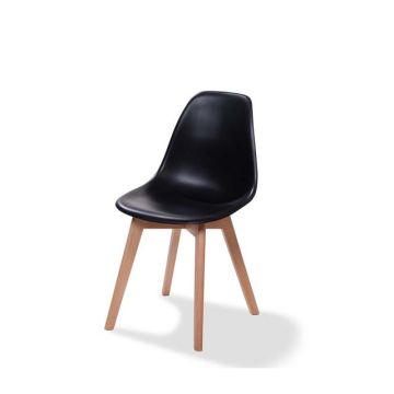 Keeve stapelbare stoel zwart, berkenhouten frame en kunststof zitting, 47x53x83cm (lxbxh), 505f01sb