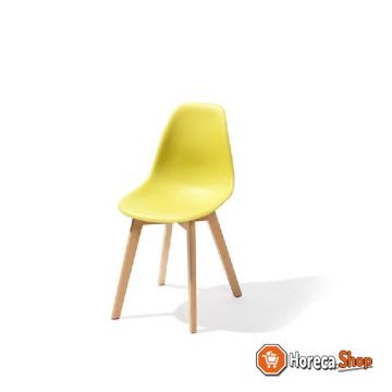 Keeve stapelbare stoel geel, berkenhouten frame en kunststof zitting, 47x53x83cm (lxbxh), 505f01sy