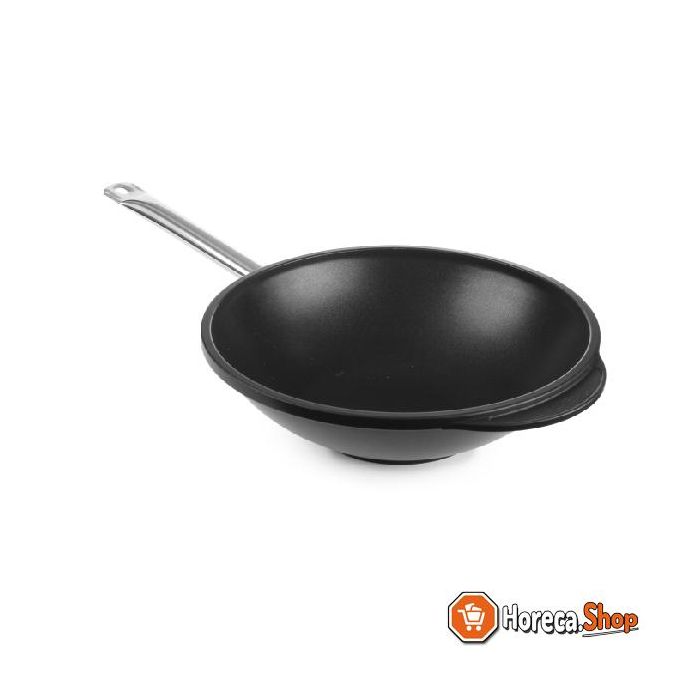 Wok pan cast aluminum 320x100 bottom 157 mm with stainless steel handle